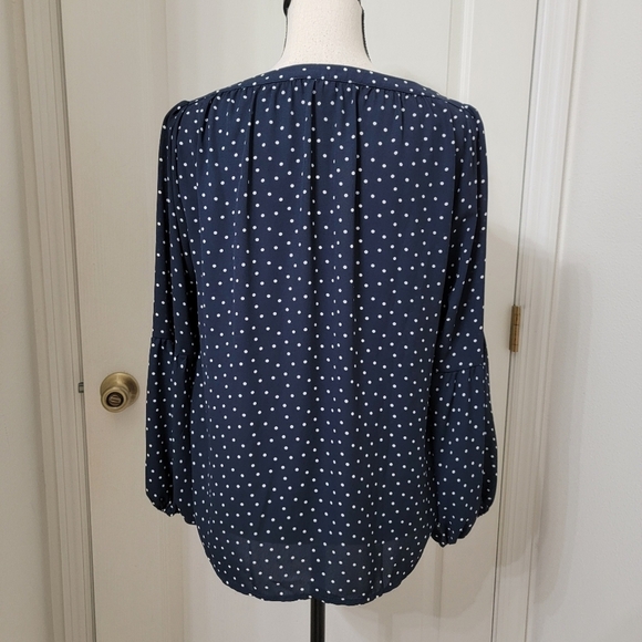 Loft Size SP Navy Blue & White Polka Dot Boatneck Blouse, Excellent Used Cond. - Picture 4 of 13
